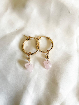Boucles d’oreilles Silver Hoop/Goldfield avec quartz rose