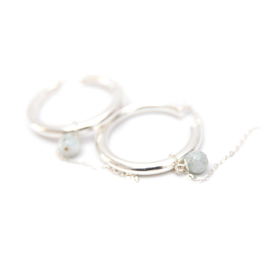 Silver hoop earrings with aquamarine