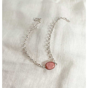 Silver bracelet with pink opal stone