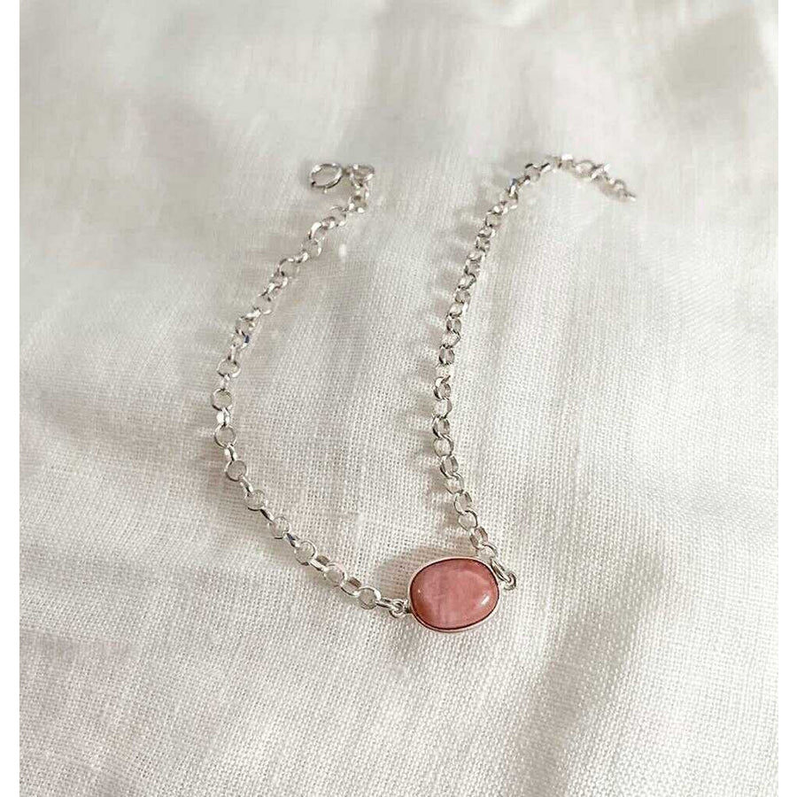 Silver bracelet with pink opal stone