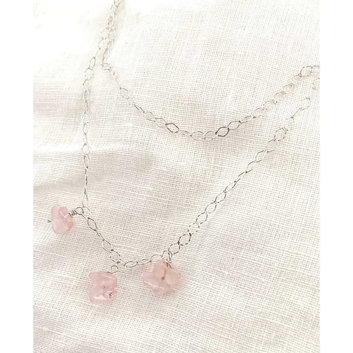 Double silver necklace with rose quartz pendants