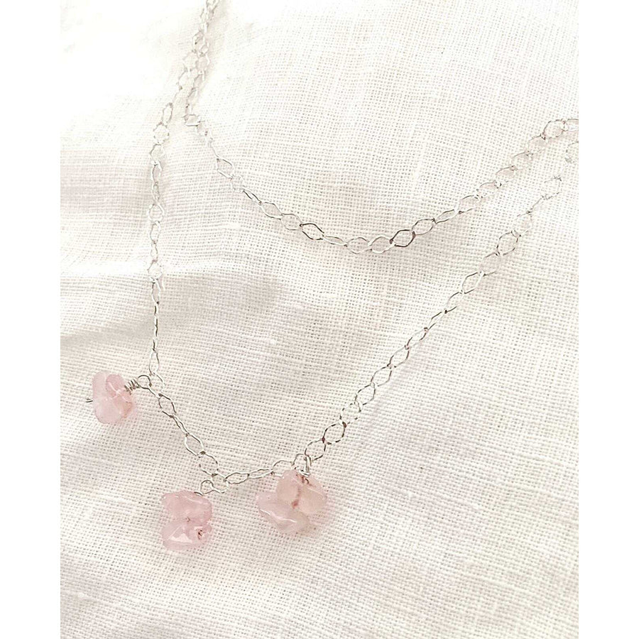 Double silver necklace with rose quartz pendants