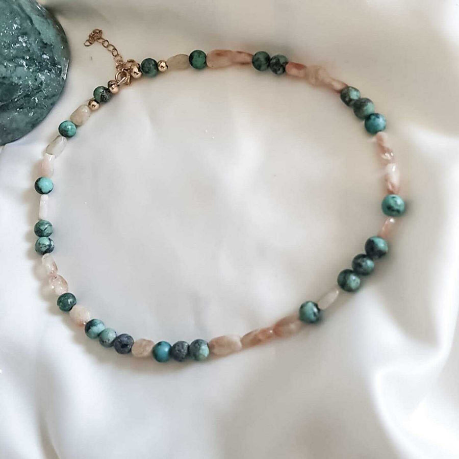 Turquoise and Moonstone Stone Collar