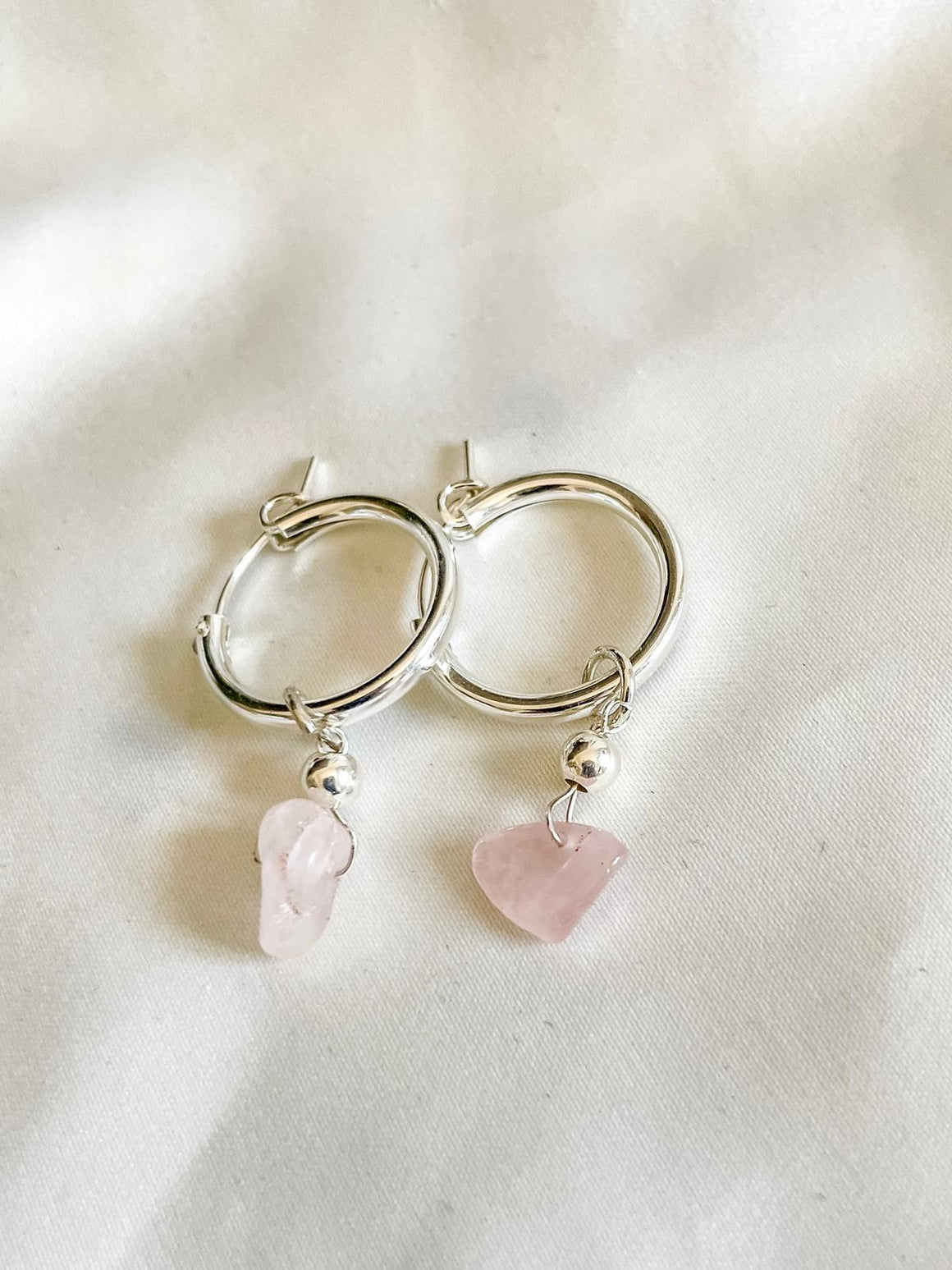 Silver Hoop Earrings/Goldfield with Rose Quartz
