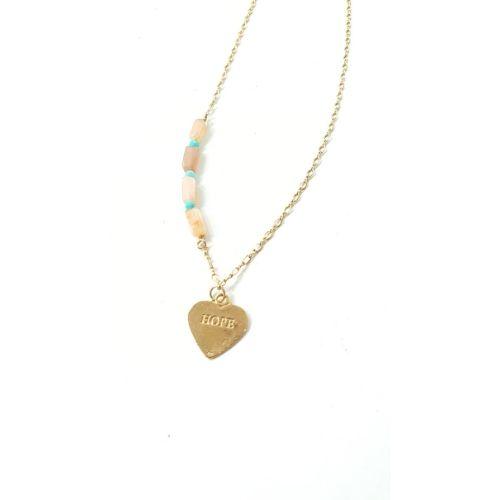 Necklace with Amazonite and Moonstone stones combined with engraved heart pendant